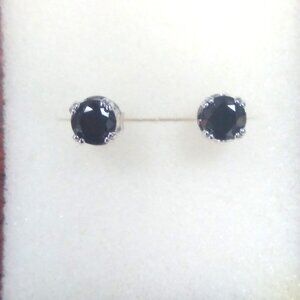 Black Spinel Silver Stud Pierced Earrings